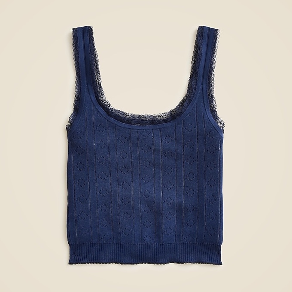 J.Crew Pointelle sweater-tank premium ultrafine cotton women medium navy NWT